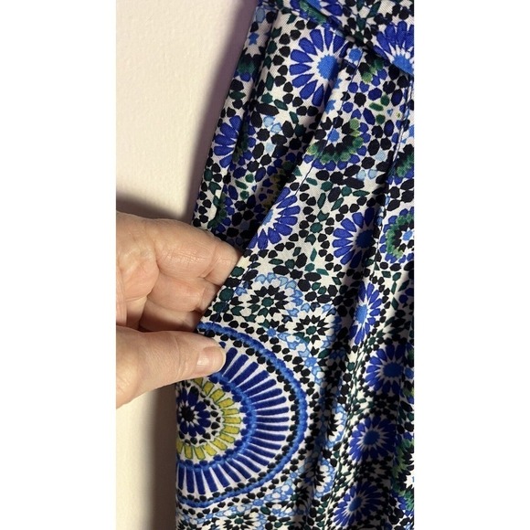 Banana Republic Pleated Blue Floral Boho Wide Leg Belted Sz 2 Silky Pants - Picture 8 of 14